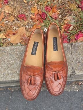 Giorgio Brutini Mens Leather‎ Tassel Loafer Shoes Brown Woven Size 10